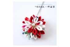 花舞うペンダント「つまみ細工×堺注染」（赤）