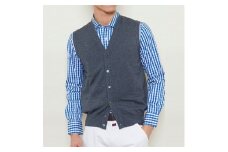 日本製 カシミヤ100% 前開きベスト チャコールグレー 2Lサイズ [2546]