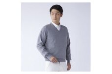 日本製 カシミヤ100% Vネック ライトグレー Mサイズ [2515]