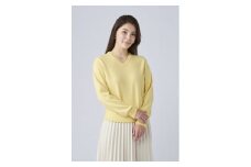 日本製 カシミヤ100% レディース Vネック イエロー Lサイズ [2563]