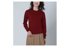 日本製 カシミヤ100% レディース クルーネック ワイン Mサイズ [2578]