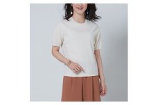日本製 カシミヤ100% レディース クルーネック半袖 白 Mサイズ [2582]