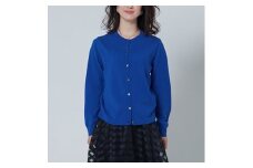 日本製 カシミヤ100% レディース クルーカーディガン ブルー Lサイズ [2571]