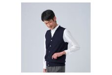 日本製 カシミヤ100% 前開きベスト ネイビー Lサイズ [2623]
