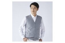 日本製 カシミヤ100% 前開きベスト ライトグレー Mサイズ [2626]