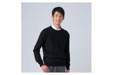 日本製 カシミヤ100% クルーネック ブラック Sサイズ [2645]