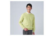 日本製 カシミヤ100% クルーネック ライトグリーン Lサイズ [2651]