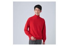 日本製 カシミヤ100% タートルネック 赤 2Lサイズ [2656]