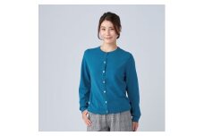 日本製 カシミヤ100% レディース クルーカーディガン ダークグリーン Mサイズ [2670]