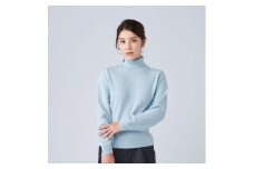 日本製 カシミヤ100% レディース タートルネック ライトブルー Mサイズ [1734]