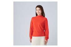 日本製 カシミヤ100% レディース ハイネックセーター オレンジ Lサイズ [1739]