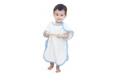 ワンサイズで乳児から幼児まで使える！綿毛布スリーパー (泉大津毛布) アイボリー×ブルー [1754]