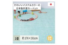 パステルカラーの日本製 抗菌 カーペット 1枚 3帖 グリーン 約176×261cm 600004530 [3521]