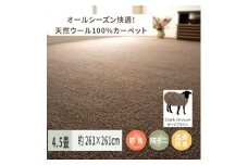 天然ウール100%の 防炎 カーペット 1枚 4.5帖 ダークブラウン 約261×261cm 600023745 [3537]