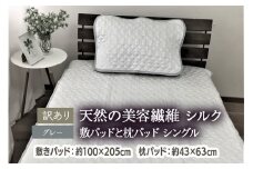[訳あり] 天然の美容繊維 シルク 敷パッドと枕パッド シングル グレー SCC1020S＋SCC4363GY [4608]