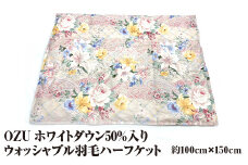 【ブルー】OZU ホワイトダウン50%入り ウォッシャブル羽毛ハーフケット 約100×150cm OZF-46
