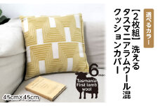 【グリーン】【2枚組】洗えるタスマニアラムウール混クッションカバー45×45cm