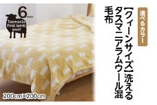 【ブラウン】【クィーンサイズ】洗えるタスマニアラムウール混毛布 200×200cm