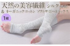 【グレー】天然の美容繊維 シルク（裏地）＆オーガニックコットン ソフトサポートソックス 1組（22～28cm）