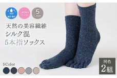【チャコールグレー】天然の美容繊維 シルク混5本指ソックス 同色2組 フリーサイズ H-SO1200X2