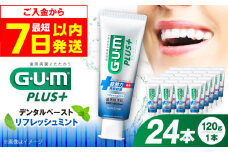 【最短7日以内発送】ガム・プラス デンタルペースト 120g×24本（リフレッシュミント） 歯磨き はみがき ハミガキ 歯磨き粉 歯みがき粉 歯ブラシ ハブラシ 薬用 医薬部外品 歯周病 虫歯 口臭 矯正 大容量 人気 定番 大阪府高槻市/サンスター[AOAD028]