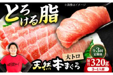 【全3回定期便】極上！たね熟天然本まぐろ大トロ(320g) 天然 マグロ 鮪 大トロ 刺身 魚 魚介 魚介類 海鮮丼 本マグロ 本まぐろ 本鮪 赤身 大トロ 冷凍 お刺身 お寿司 大阪府高槻市/本まぐろ直売所 [AOCE022]