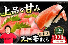 【全3回定期便】極上！たね熟天然本まぐろ中トロ(320g) 天然 マグロ 鮪 中トロ 刺身 魚 魚介 魚介類 海鮮丼 本マグロ 本まぐろ 本鮪 中とろ 中トロ 冷凍 お刺身 お寿司 大阪府高槻市/本まぐろ直売所 [AOCE031]