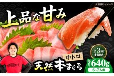 【全3回定期便】極上！たね熟天然本まぐろ中トロ(640g) 天然 マグロ 鮪 中トロ 刺身 魚 魚介 魚介類 海鮮丼 本マグロ 本まぐろ 本鮪 中とろ 中トロ 冷凍 お刺身 お寿司 大阪府高槻市/本まぐろ直売所 [AOCE034]