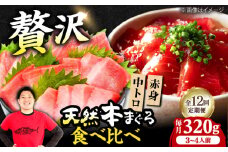 【全12回定期便】極上！たね熟天然本まぐろ赤身＆中トロセット(320g 各160g) 天然 マグロ 鮪 中トロ 刺身 魚 赤身 魚介類 海鮮丼 本マグロ 本まぐろ 中トロ 大トロ 赤身 冷凍 お刺身 お寿司 大阪府高槻市/本まぐろ直売所 [AOCE042]
