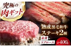 【旨味成分最大4倍】 熟成肉 ギフト 霜降り 黒毛和牛 極上の味わい対決セット：リブロースステーキ & 極上赤身ステーキ 計400g（2種×各1パック） 大阪府高槻市/株式会社MARBLANC [AOAS027]