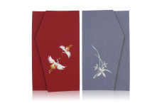 A312　慶弔刺繍ふくさセット（夫婦鶴）えんじ/グレー(左開き）