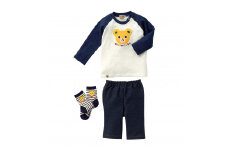 L106 ミキハウス プッチ―のお顔Tシャツセット【mikihouse ベビー ベビー服 70cm 紺 赤ちゃん 乳児 ０歳 出産 セットアップ 春 秋 大阪府 八尾】
