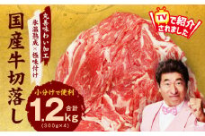 【TVで紹介！】国産牛 切り落とし 1.2kg 小分け 300g×4P【国産 牛肉 氷温熟成×極味付け 訳あり サイズ不揃い カレー 牛丼 野菜炒め 肉じゃが 家計応援】
