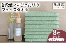 【スピード発送】泉州タオル「普段使いにぴったりのフェイスタオル」８枚セット（ミントグリーン）【泉州タオル 国産 吸水 普段使い 無地 シンプル 日用品 家族 ファミリー】