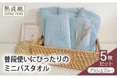 【スピード発送】泉州タオル「普段使いにぴったりのミニバスタオル」５枚セット（アッシュブルー）【泉州タオル 国産 吸水 普段使い 無地 シンプル 日用品 家族 ファミリー】