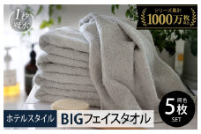 【10/1～寄附額改定】ヒオリエ ホテルタオル ビッグフェイスタオル 5枚 ライトグレー【タオル 泉州タオル 吸水 普段使い 無地 シンプル 日用品 ふわふわ ふかふか 家族 泉州タオル 一人暮らし スピード発送】