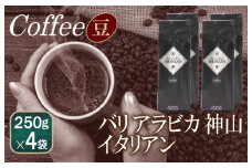 バリアラビカ神山イタリアン    250g×4袋／豆 【珈琲 こーひー コーヒー 自家焙煎 オリジナル ギフト キャンプ アウトドア 家計応援】