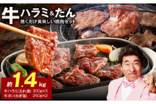 大人気 ファミリー向け 焼肉セット 牛たん 牛ハラミ肉 合計1.4kg【牛肉 焼くだけ 小分け BBQ やきにく 数量限定】