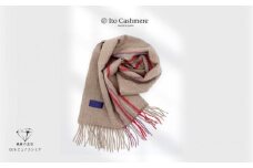 【100％ピュアカシミヤ】マフラー フリンジ付き キャメル×ストライプ【高級 カシミア おしゃれ ファッション 防寒 かしみあ】
