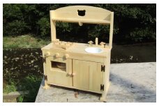 手作り木製「棚付き」ままごとキッチン 大型レンジ付き すかし入り DHK-R2 素材色バージョン