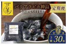 ドリップコーヒー バリ アラビカ神山 3種30袋 定期便 全6回【毎月配送コース 珈琲 こーひー コーヒー 自家焙煎 オリジナル ギフト キャンプ アウトドア 家計応援】