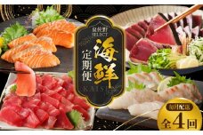 泉佐野セレクト 海鮮定期便 全4回 サーモン 天然まぐろ かつお 真鯛【毎月配送コース】