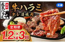 【冷蔵配送】牛ハラミ肉 焼肉用 味付け 定期便 1.2kg（300g×4P）×全3回【毎月配送コース お楽しみ 焼肉 ていきびん 小分け 味付け 焼くだけ 小分け BBQ やきにく 数量限定】