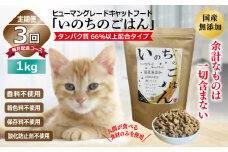 【定期便】国産無添加 キャットフード 1kg×全3回「いのちのごはん」タンパク質 66％以上配合タイプ【猫 ねこ ペットフード チキン 手作り ヒューマングレード 国産 毎月配送】