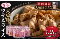 【期間限定】犬鳴豚 うで スライス 1.2kg以上 小分け 約240g×5P＋手作りプレミアムハンバーグ（2個入り）【国産 豚肉 すき焼き しゃぶしゃぶ におすすめ 泉佐野ブランド豚 犬鳴ポーク】