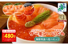 アトランティック サーモン 200g×2P & いくら醤油漬け 80g【北国からの贈り物 食べ比べ セット 小分け 海鮮丼 お楽しみ 冷凍】
