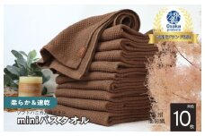 【ソフトハニカム】泉州南部織 ミニバスタオル 10枚（ブラウン）+ソフトハニカム織ハーフハンカチ1枚＜スピード発送＞