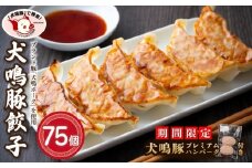 【期間限定】犬鳴豚餃子 75個＋手作りプレミアムハンバーグ（2個入り）【国産 豚肉 泉佐野ブランド豚 犬鳴ポーク】