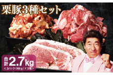 栗豚 3種セット 合計 2.7kg（ステーキ/切り落とし/生姜焼き用）【オリジナルスパイス仕込み 豚肉 小分け 盛り合わせ 食べ比べ 焼くだけ】