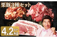 栗豚 3種セット 合計 4.2kg（ステーキ/切り落とし/生姜焼き用）【オリジナルスパイス仕込み 豚肉 小分け 盛り合わせ 食べ比べ 焼くだけ】